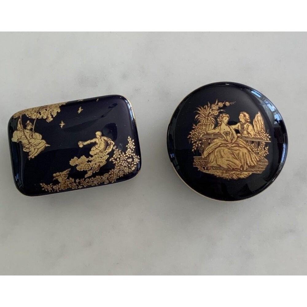 Vintage Limoges Castel France 22K Gold & Black Courting Couple Set